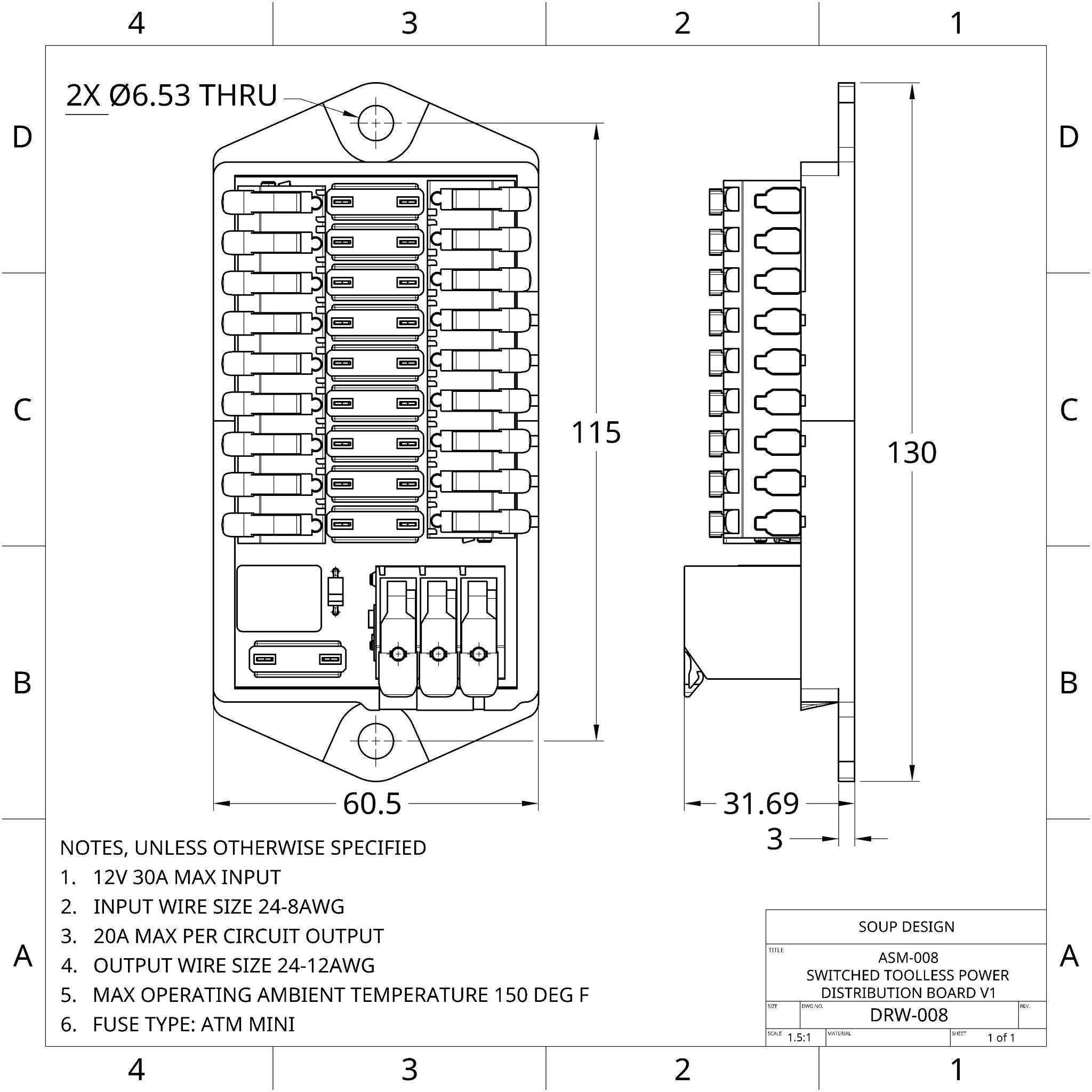 Switched Toolless Power Distribution Board